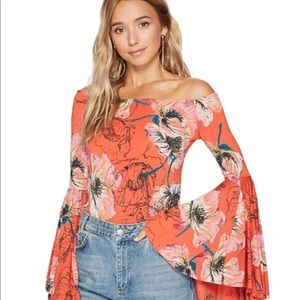 Free People Floral Bell Sleeve Blouse